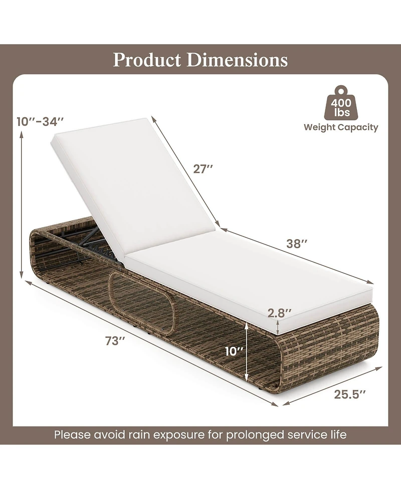 Costway Outdoor Chaise Lounge Chair with Adjustable Backrest Cushion and Storage