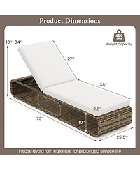 Costway Outdoor Chaise Lounge Chair with Adjustable Backrest Cushion and Storage