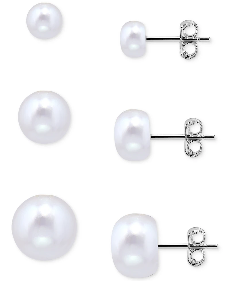 Giani Bernini 3-Pc. Set Freshwater Pearl Graduated Stud Earrings in Sterling Silver, Macy's Exclusive
