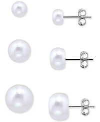 Giani Bernini 3-Pc. Set Freshwater Pearl Graduated Stud Earrings in Sterling Silver, Macy's Exclusive
