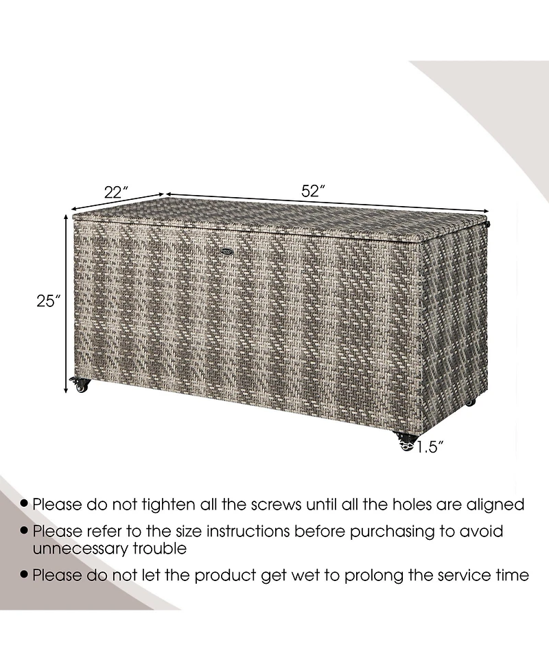Akiudex 96 Gallon Pe Wicker Outdoor Storage Box with 4 Wheels - Gray