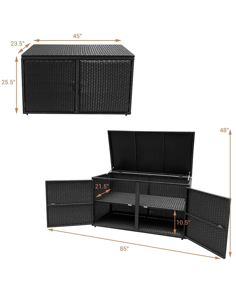 Akiudex 88-Gallon Outdoor Rattan Storage Box with Dual Doors and Steel Frame