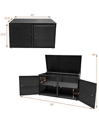 Akiudex 88-Gallon Outdoor Rattan Storage Box with Dual Doors and Steel Frame
