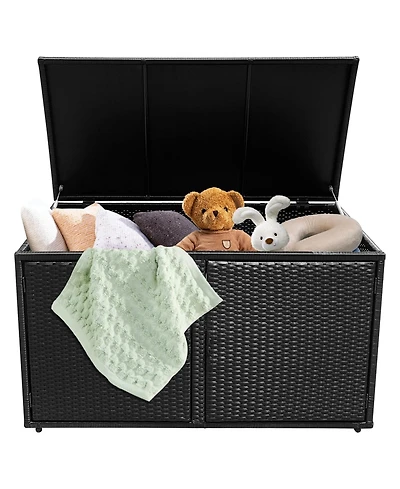 Akiudex 88-Gallon Outdoor Rattan Storage Box with Dual Doors and Steel Frame