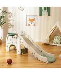 Akiudex 4 in 1 Toddler Slide with Basketball Hoop Tunnel and Easy Climb Steps for Indoor Play