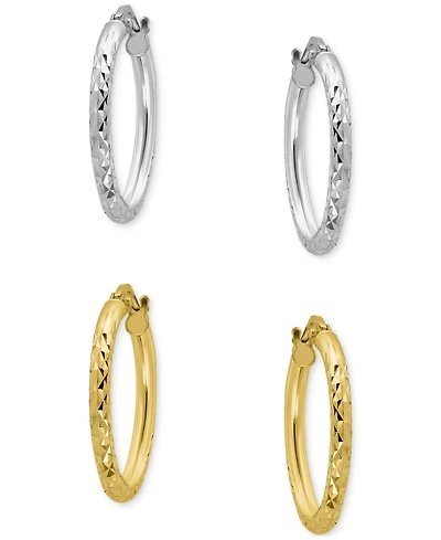Giani Bernini 2-Pc. Set Faceted Textured Small Hoop Earrings, 0.75", Macy's Exclusive