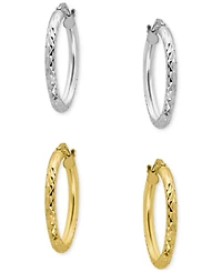 Giani Bernini 2-Pc. Set Faceted Textured Small Hoop Earrings, 0.75", Macy's Exclusive