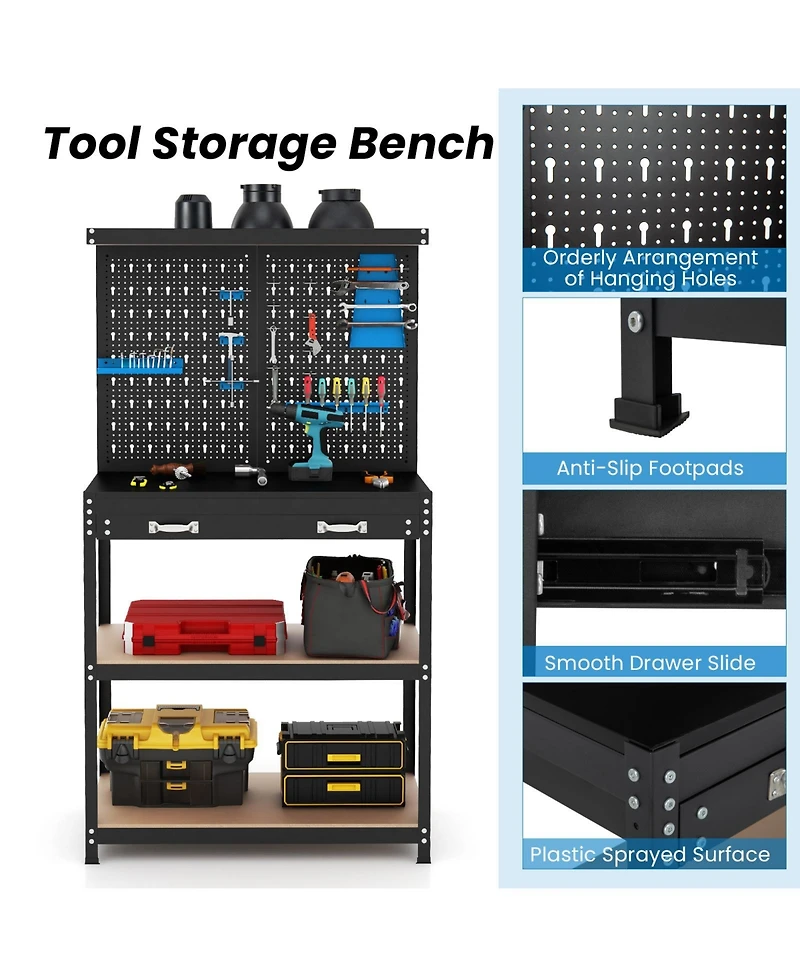 Akiudex tool storage workbench with pegboard with 14 hanging accessories for garage