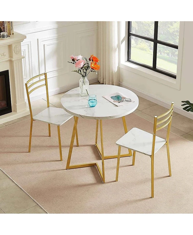 Slickblue Modern 3-Piece Dining Set with Round Wood Table and 2 Chairs for Small Spaces