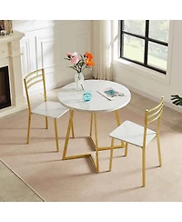 Slickblue Modern 3-Piece Dining Set with Round Wood Table and 2 Chairs for Small Spaces