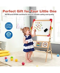 Akiudex 3-in-1 Kids Wooden Art Easel with Rotating Board, Paper Roll, and Storage Tray