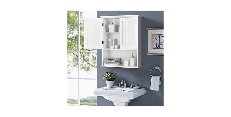 Slickblue Wall-Mounted Bathroom Medicine Cabinet with Open Storage Shelf for Organization
