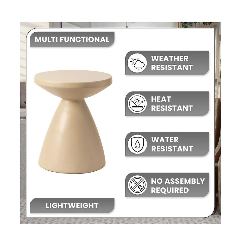 LeisureMod Dune Collection Fiberglass Outdoor Side Table in Beige
