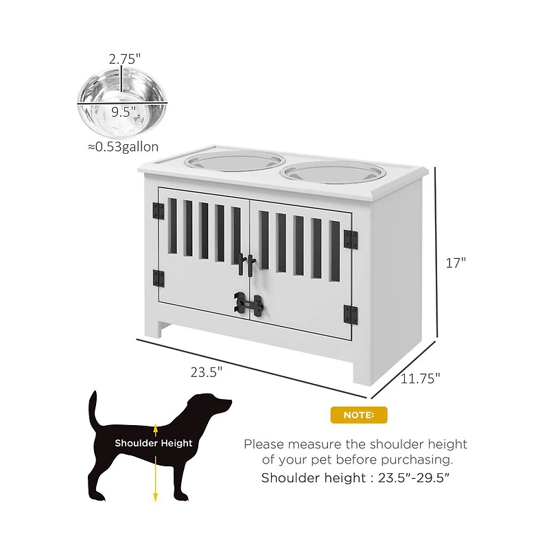 Aostirmotor 37 in-l White Elevated Dog Bowls Storage Cabinet Raised Dog Bowl Stand Feeding Station