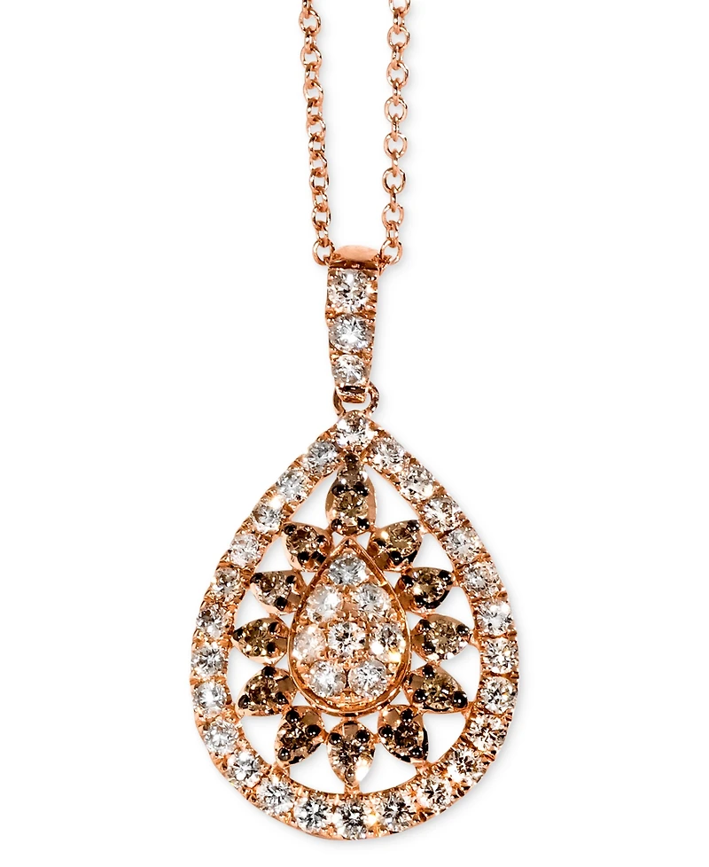 Le Vian Chocolate Diamond & Nude Diamond Teardrop Halo Cluster Adjustable 20" Pendant Necklace (3/4 ct. t.w.) in 14k Rose Gold