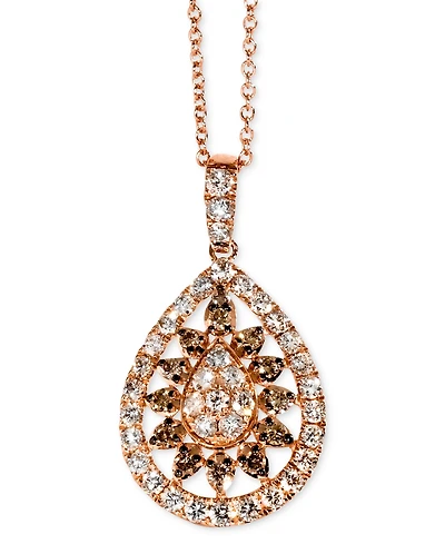 Le Vian Chocolate Diamond & Nude Diamond Teardrop Halo Cluster Adjustable 20" Pendant Necklace (3/4 ct. t.w.) in 14k Rose Gold
