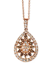 Le Vian Chocolate Diamond & Nude Diamond Teardrop Halo Cluster Adjustable 20" Pendant Necklace (3/4 ct. t.w.) in 14k Rose Gold