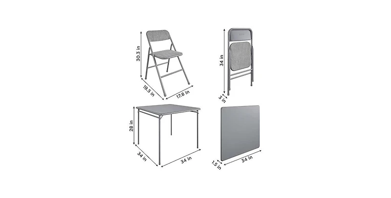 5-Piece Square Folding Dining Table Set with 4 Chairs for Guests or Game Night