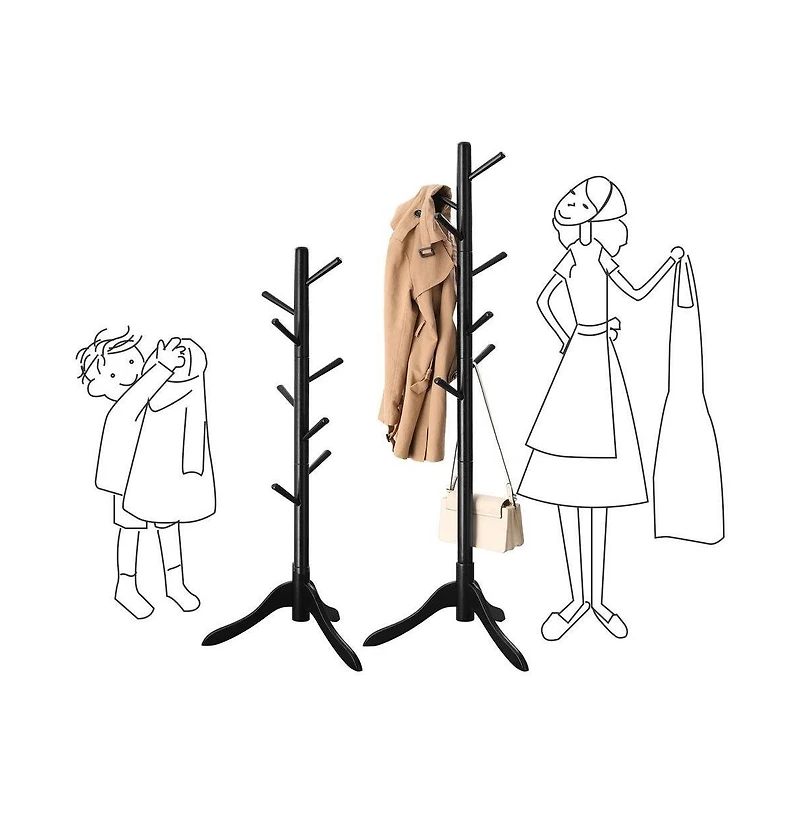 Slickblue Space-Saving Solid Wood Coat Rack with Modern Design for Entryway or Bedroom
