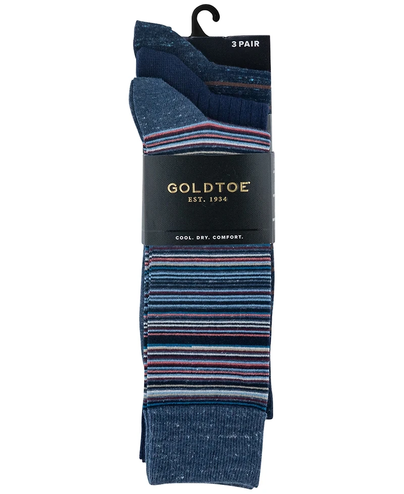 Gold Toe Men's 3-Pack Frankie Stripe Reinforced Toe Crew Socks