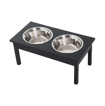 Aostirmotor 23in Black Wooden Dog Food Bowls Heavy Duty Pet Elevated Feeding Station