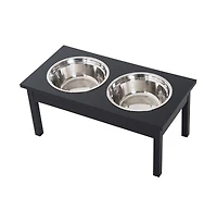 Aostirmotor 23in Black Wooden Dog Food Bowls Heavy Duty Pet Elevated Feeding Station