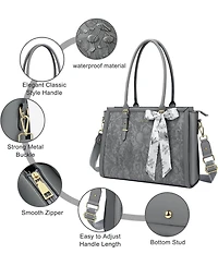 Mosiso Gray 17-17.3 Inch Pu Leather Laptop Tote Bag for Women - Compatible with MacBook, Hp, Dell, Asus - Retro Hibiscus Embossed Computer Bag