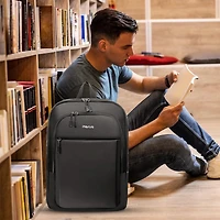 Mosiso Men's Slim Black Laptop Backpack - 15.6" Waterproof Daypack for College/Work/Business/Travel with Luggage Strap