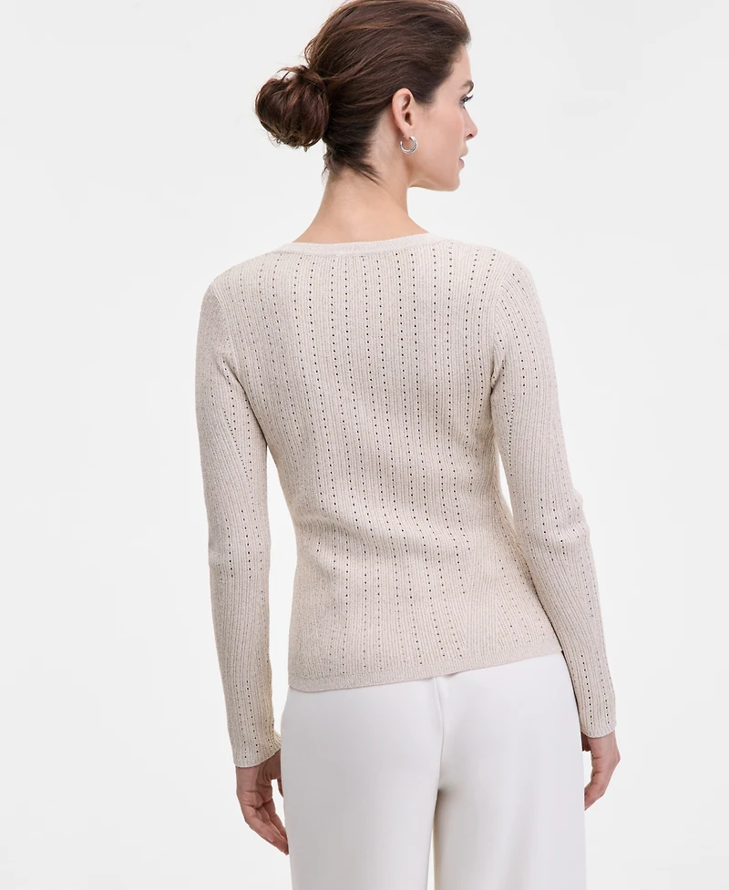 I.n.c. International Concepts Women's Metallic-Knit V-Neck Sweater, Macy's Exclusive