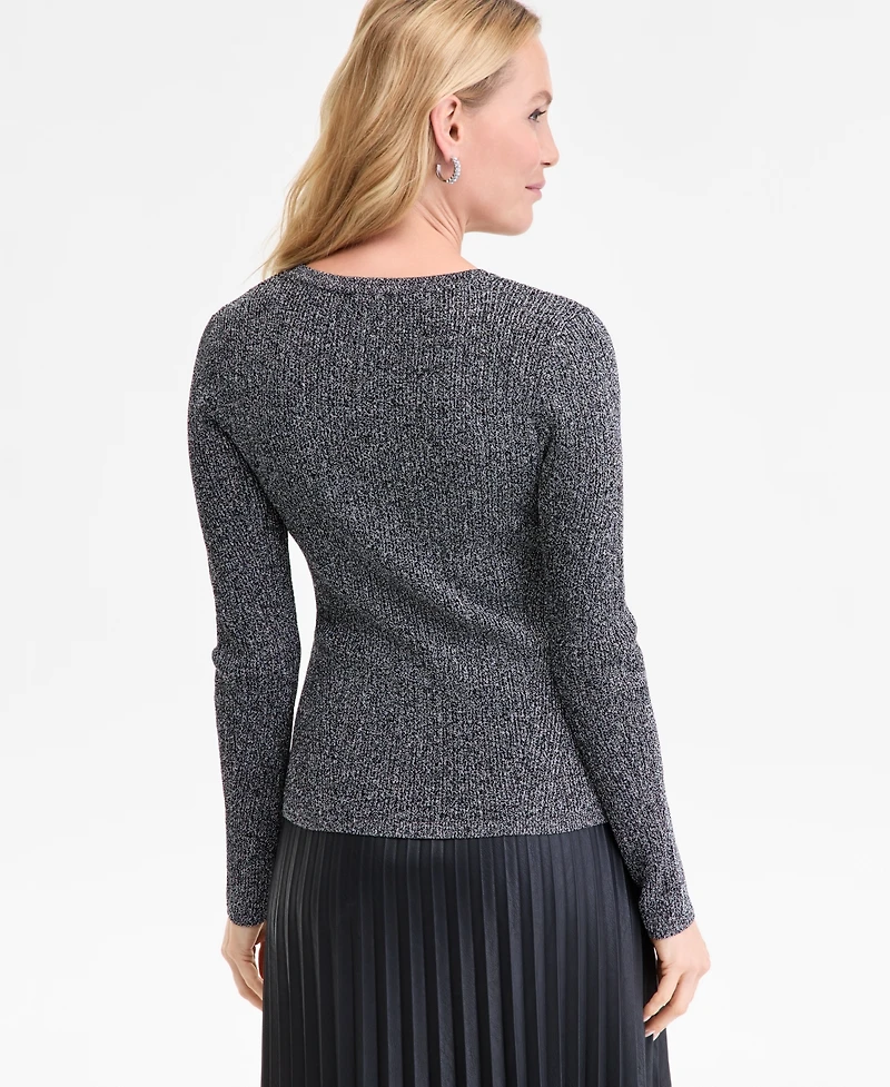 I.n.c. International Concepts Women's Metallic-Knit V-Neck Sweater, Macy's Exclusive