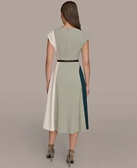 Women's Cap-Sleeve Colorblock Midi Dress