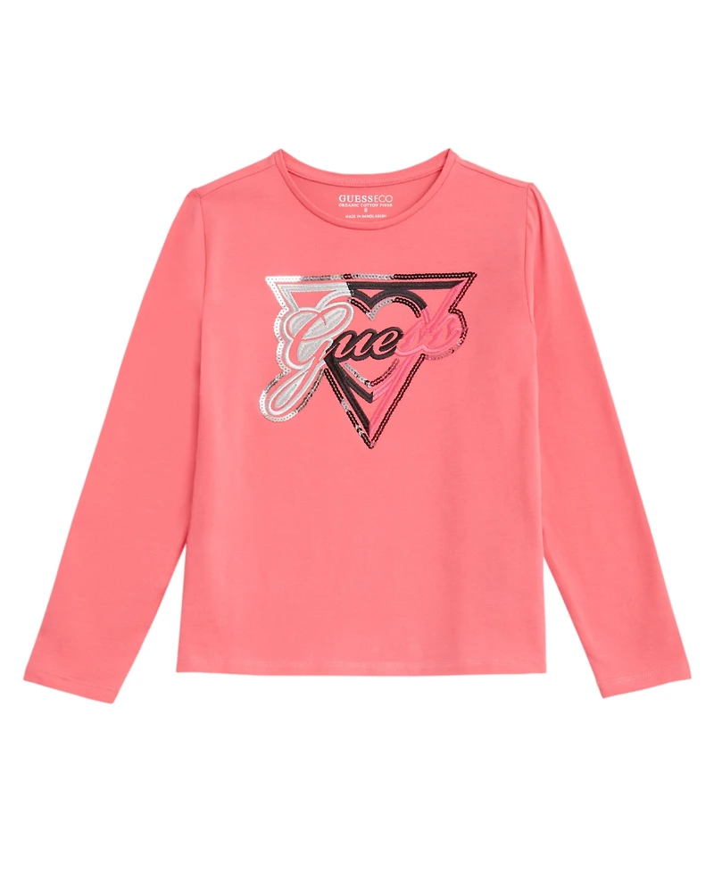 Guess Big Girls Long Sleeve Embroidered Sequin Logo T-Shirt