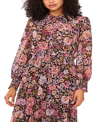 Msk Women's Floral-Print Tie-Neck Maxi Dress