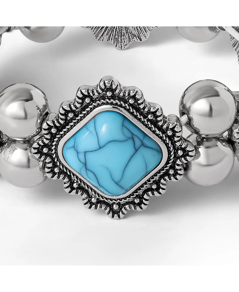 Jessica Simpson Turquoise and Silver Stretch Bracelet with Western Motif