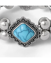 Jessica Simpson Turquoise and Silver Stretch Bracelet with Western Motif