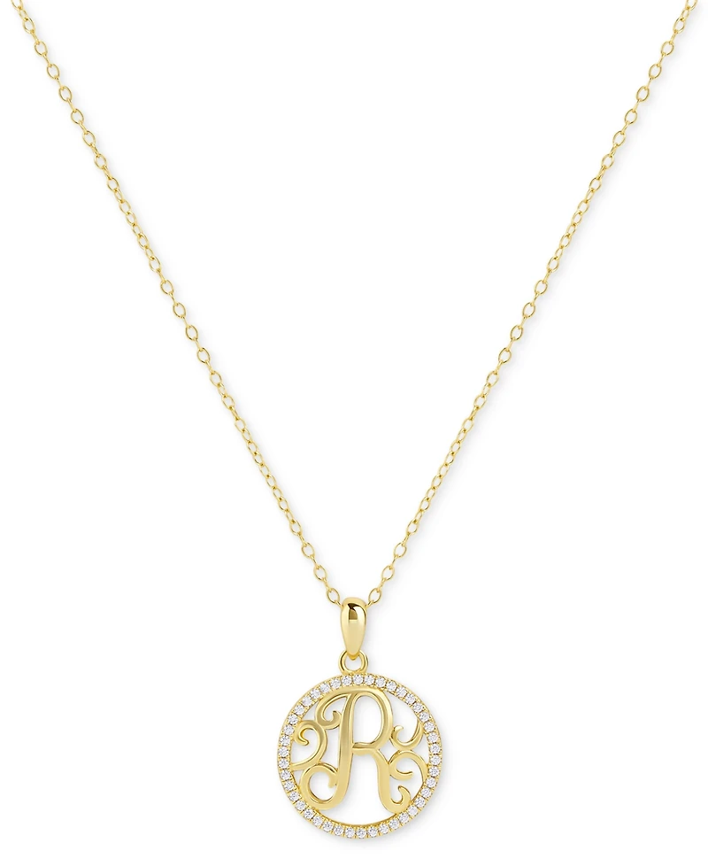 Giani Bernini Cubic Zirconia Pave Monogram R Pendant 18" Necklace in 18k Gold Over Sterling Silver, Created for Macy's