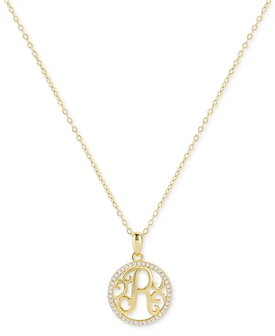 Giani Bernini Cubic Zirconia Pave Monogram R Pendant 18" Necklace in 18k Gold Over Sterling Silver, Created for Macy's