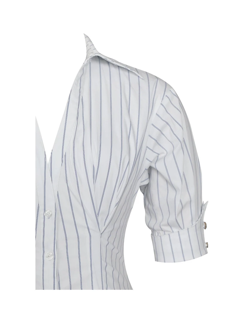 Miss Circle Women's Palina Pinstripes Cotton Poplin Pleated Midi Preppy Shirt Dress