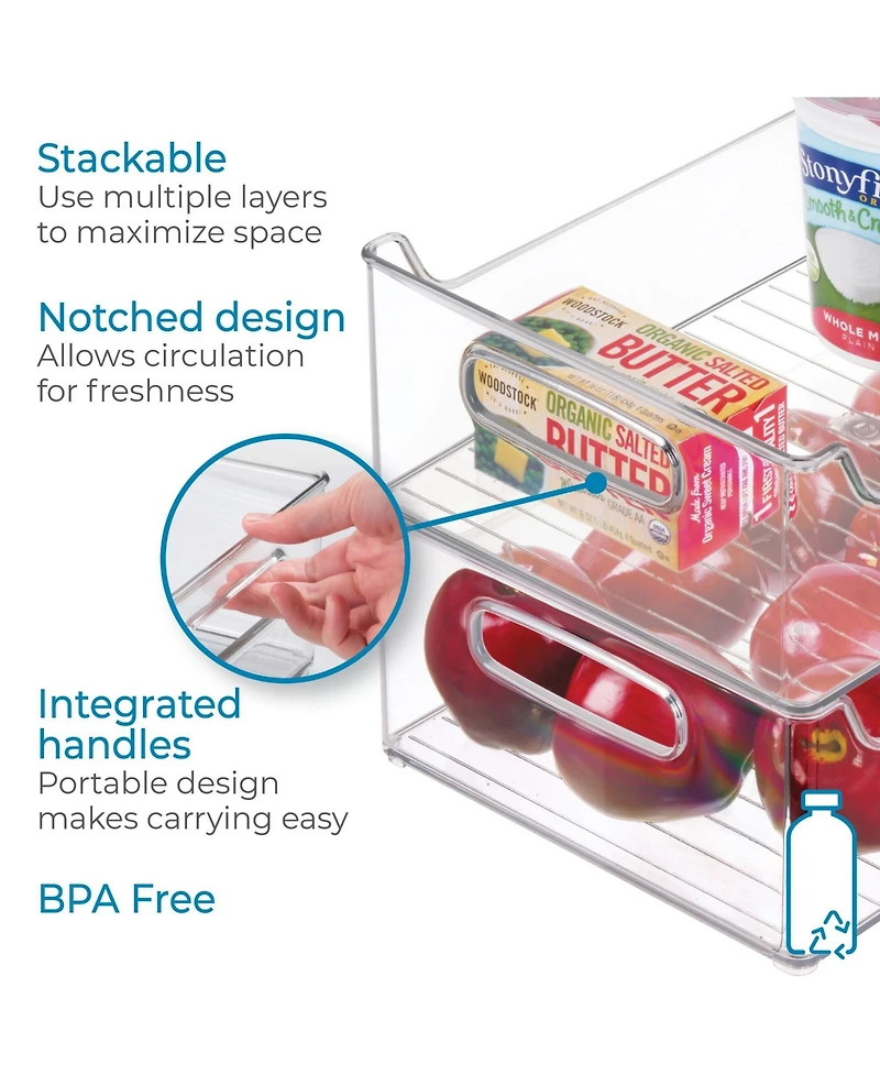 iDesign Plastic Stackable Pantry Bin with Handles, Set of 2, Clear, Made in Usa