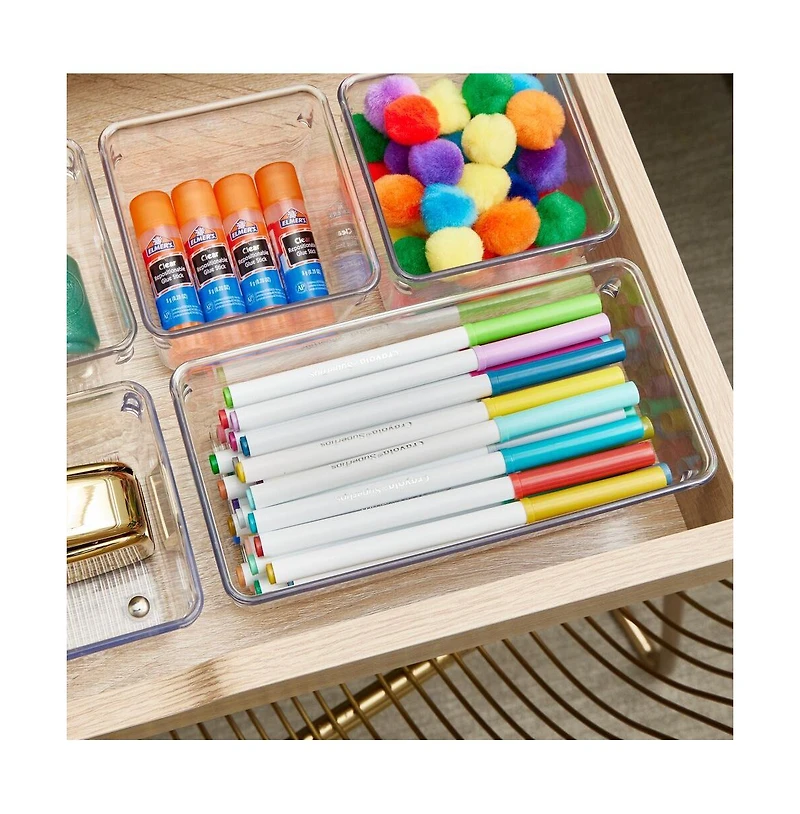iDesign Drawer Organizer for Kitchen, Bathroom, or Desk Drawers, Set of 6, Clear