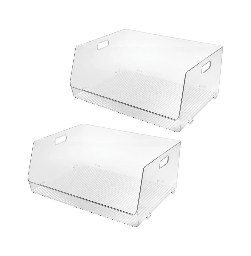 iDesign Stackable Open-Front Bin with Handles, Set of 2, Clear, Made in Usa