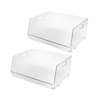 iDesign Stackable Open-Front Bin with Handles, Set of 2, Clear, Made in Usa