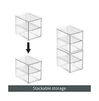 mDesign Stacking Plastic Storage Kitchen Bin - 2 Pull-Out Drawers, 4 Pack, Clear