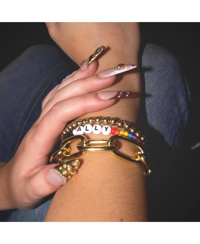 Rebl Jewelry 3-Piece Rainbow Beaded & Gold-Tone Link Bracelet Set Ally