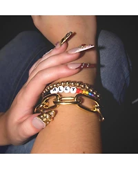 Rebl Jewelry 3-Piece Rainbow Beaded & Gold-Tone Link Bracelet Set Ally