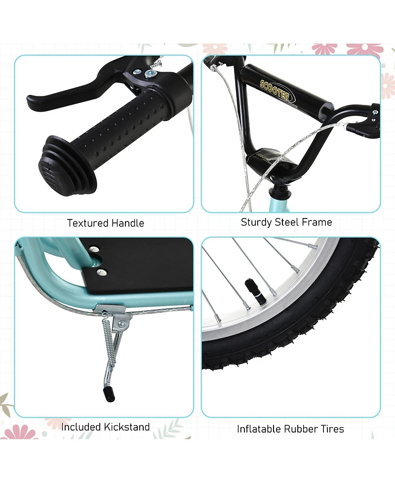 Aosom Kids Scooter Height Adjustable Inflatable Tires Ride On Toy For 5+