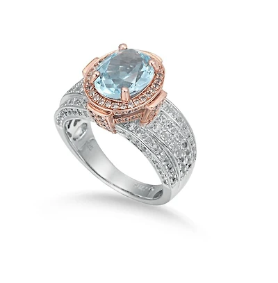Suzy Levian New York Two-Tone Sterling Silver Oval Cut Center Topaz Cocktail Milano Ring