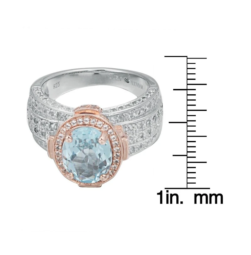 Suzy Levian New York Two-Tone Sterling Silver Oval Cut Center Topaz Cocktail Milano Ring