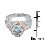 Suzy Levian New York Two-Tone Sterling Silver Oval Cut Center Topaz Cocktail Milano Ring