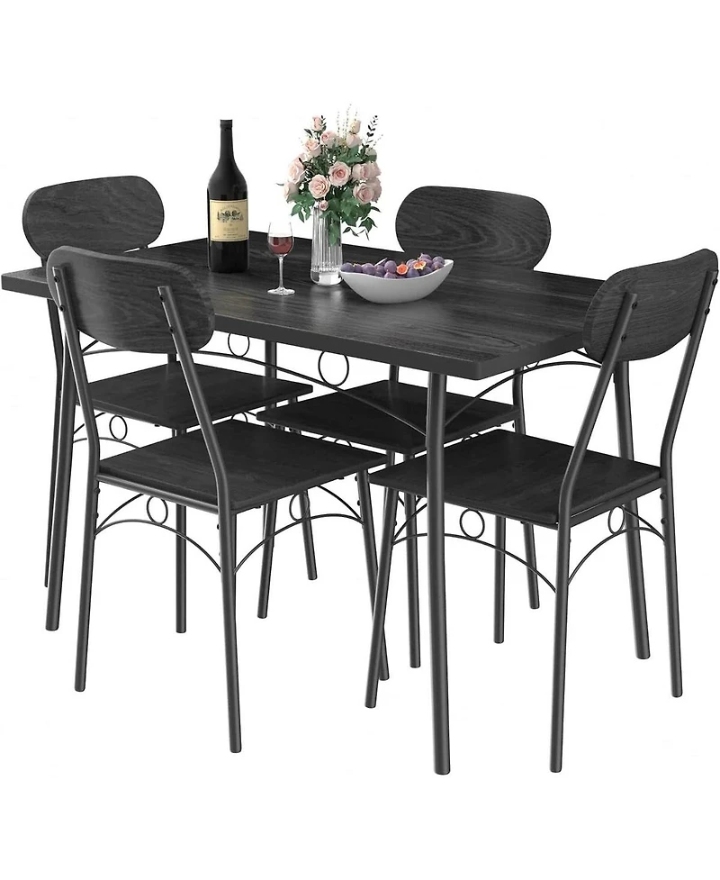 Slickblue Modern Industrial 5-Piece Dining Set with Wood Top Table and 4 Chairs